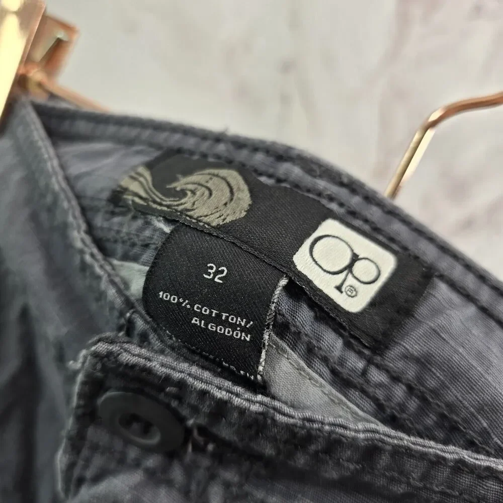 Vintage OP Shorts Mens 32 Gray Baggy Y2K Cargo Camo Ocean Pacific Hip Hop